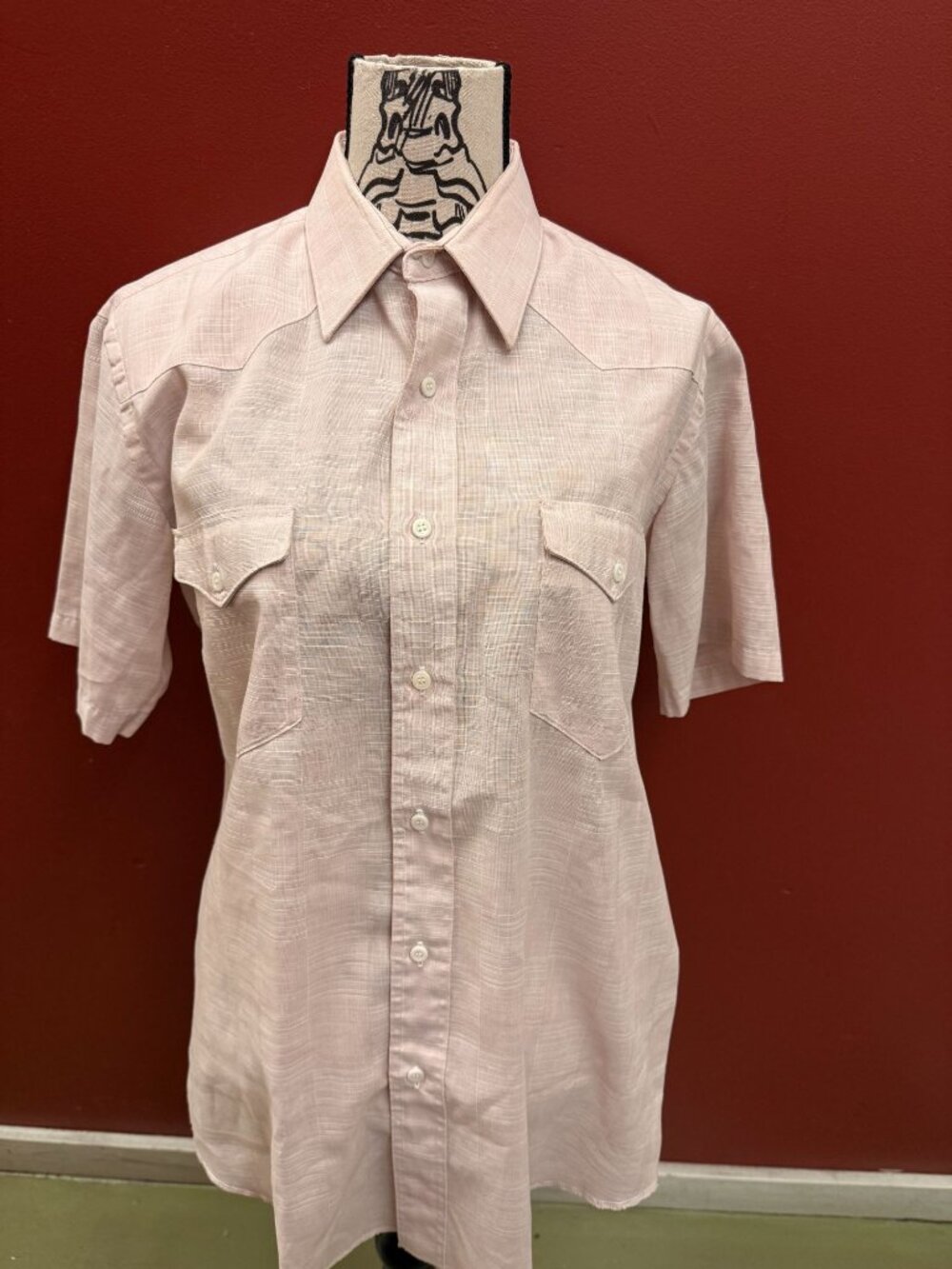 VTG Wrangler Men's S/S Size 16 Neck Light Pink/White Pearl Snap